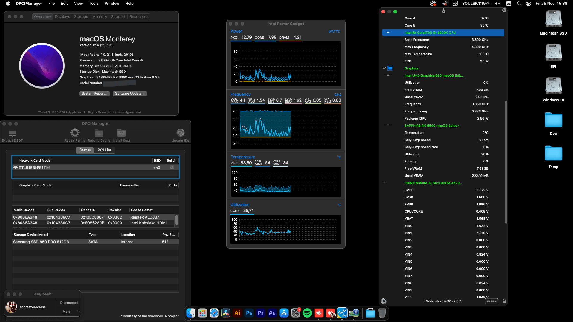 Success Hackintosh macOS Monterey 12.6 Build 21G115 in Asus Prime B360M-A + IntelCore i5 8600K + Sapphire RX 6600